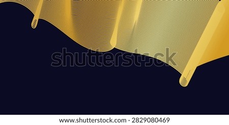 Premium abstract luxury background featuring elegant dark blue and black spaces decorated with metallic golden gradient curves, sleek grey geometric overlays, and thin gold wireframe line details.