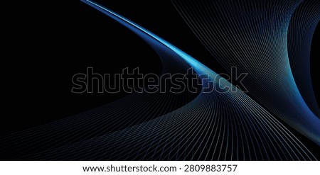 Premium abstract technology background featuring glowing blue neon wave lines flowing across a black backdrop. The elegant futuristic composition is ideal for AI, big data, cloud computing, fintech, cybersecurity, innovation, business presentations, website headers, corporate branding, digital communication, science, networking, and modern technology projects with generous copy space.