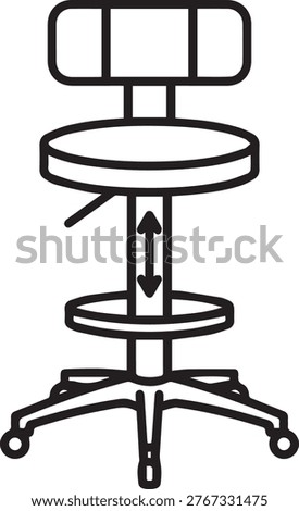 Premium Adjustable Drafting Stool Icon for Furniture Design, Ergonomic Workstations, CAD Layouts, Office Productivity, Height-Adjustable Seating Solutions, Architectural Visuals, Interior