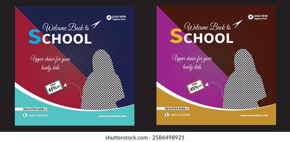 Premium admission social media post banner design. back to school social media post banner design set. Back to school School admission promotion banner. school admission template for social media ad.