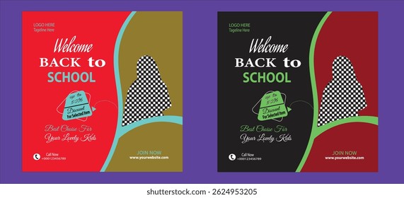 Premium admission social media post banner design. back to school social media post banner design set.