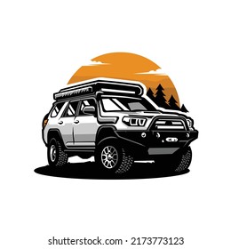 Premium adventure overland SUV in outdoor scenery vector illustration. Best for adventure sport automotive related industry