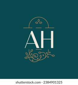 premium AH logo monogram with gold circle frame. luxury initials design minimal modern typeface. svg