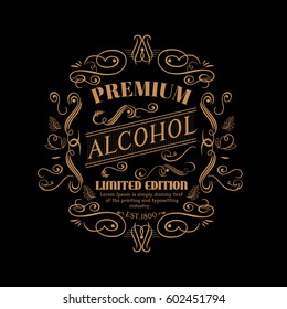 Premium alcohol label hand drawn vintage typography blackboard retro border vector 