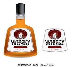 Premium alcohol label  Silver vintage typography vector with bottle mock-up