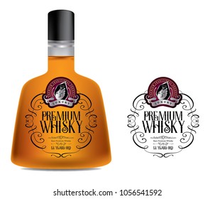 Premium alcohol label  Silver vintage typography vector with bottle mock-up
