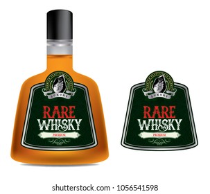 Premium alcohol label  Silver vintage typography vector with bottle mock-up