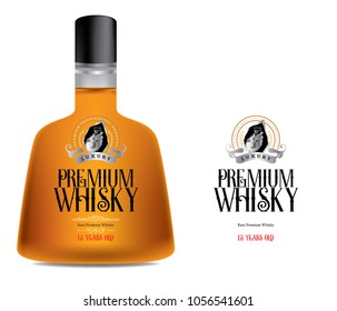 Premium alcohol label  Silver vintage typography vector with bottle mock-up