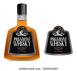 Premium alcohol label  Silver vintage typography vector with bottle mock-up