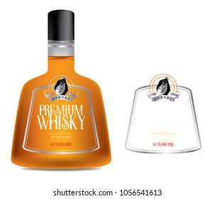 Premium alcohol label  Silver vintage typography vector with bottle mock-up