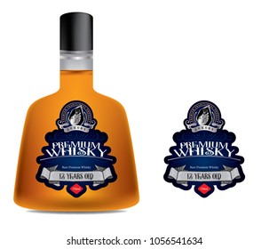 Premium alcohol label  Silver vintage typography vector with bottle mock-up