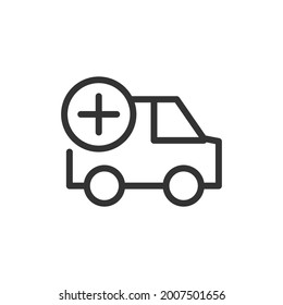 Premium ambulance line icon for app, web and UI. Vector stroke sign isolated on a white background. Outline icon of ambulance in trendy style.