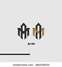Premium AM,MA,A,M initial letter monogram vintage style with gold and black color on grey background