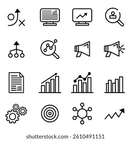 Premium analytics line icon set. Simple pictogram pack. Stroke vector drawing on a white background. Modern collection of outline style icons.