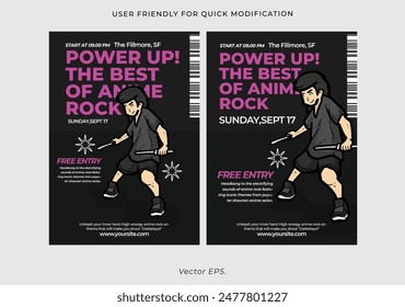 Premium Anime Music showcase Anime comic style rosa con fondo negro flyer Vector brutalismo y2k