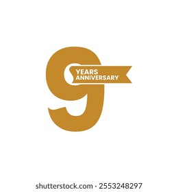 Premium anniversary 9 years celebration emblem logo design vector, Anniversary celebration logo on gold, blue, and white color