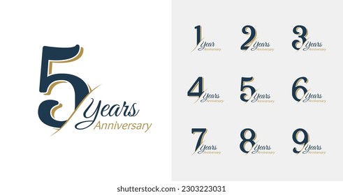 Premium anniversary logo collections. Birthday number for celebration moment with elegant style. 1, 2, 3, 4, 5, 6, 7, 8, 9, years logo set