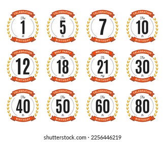 Premium Anniversary Logo Templates Collection. Wedding badges in flat modern style and different color palletes. Birthday anniversary labels set. Stock vector designs