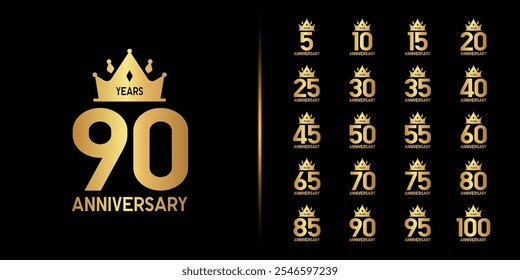 Premium anniversary logotype set. Golden anniversary celebration emblem design for company profile, leaflet, magazine, brochure, web, banner, invitation or greeting card. Vector illustration.