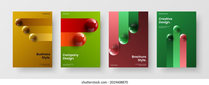 Premium annual report A4 design vector template collection. Amazing 3D spheres banner concept bundle.