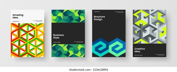 Premium annual report A4 vector design layout composition. Amazing mosaic pattern catalog cover illustration bundle.