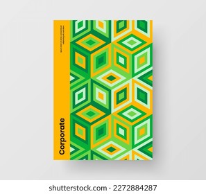 Premium annual report A4 vector design layout. Simple geometric hexagons company cover concept.