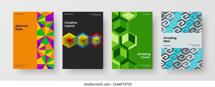 Premium annual report design vector layout collection. Multicolored mosaic shapes company cover concept bundle.