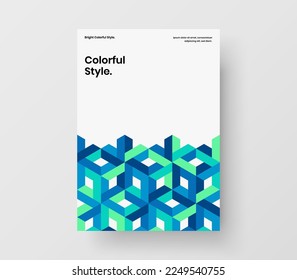 Premium annual report design vector layout. Bright geometric pattern postcard illustration.