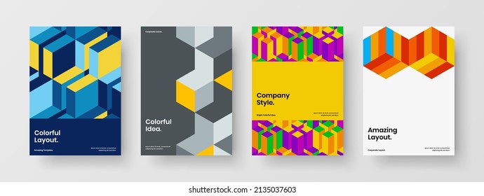 Premium-Jahresbericht Vektordesign-Template-Zusammensetzung. Helle geometrische Formen formen das Corporate Broschürenlayout Bundle.