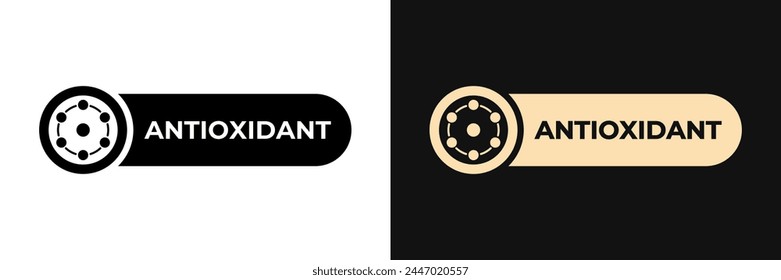Premium Diseño de Vector de etiqueta antioxidante para embalaje. Ilustración antioxidante del icono del oro, logotipo, símbolo, signo, sello, etiqueta, emblema, marca o sello para el paquete. Pegatina de producto orgánico.
