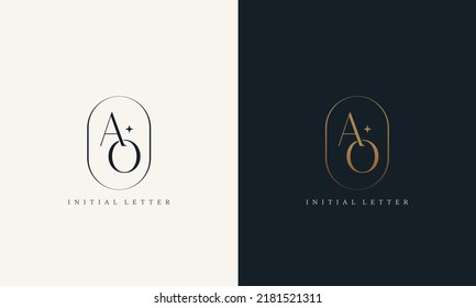 Premium AO Logo Monogram With Gold Circle Frame. Luxury Initials Design Minimal Modern Typeface.