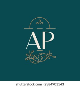 monograma de logotipo AP premium con marco de círculo dorado. el diseño de las iniciales de lujo es minimalista y moderno.