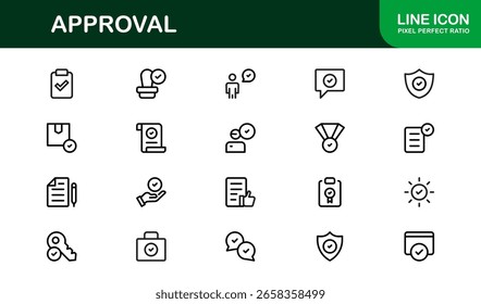 Premium-Genehmigungssymbole - Moderne Vektorsymbole für Validierung, Bestätigung und Erfolg im minimalistischen Stil
