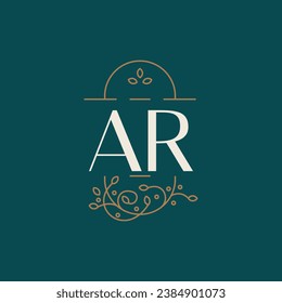 premium AR logo monogram with gold circle frame. luxury initials design minimal modern typeface.