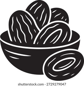 Premium Arabian Medjool Dates Black Vector Illustration Isolated on Transparent Background for Food Branding and Packaging