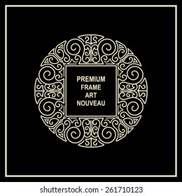 Premium Art Nouveau frame copy space for text in  mono line style - art deco monogram design element 