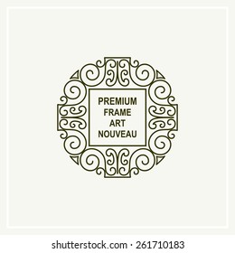 Premium Art Nouveau frame copy space for text in  mono line style - art deco monogram design element 