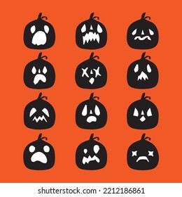 Premium Art Scary Pumpkins Halloween Set Illustration, vector design, horror symbol, ghost, spooky, skull, evil art