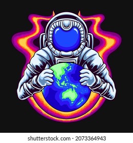 Premium Astronaut Space Galaxy Eart Vector Illustration Tshirt Design