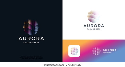 premium aurora logo design. aurora borealis abstract circle line with modern gradient color branding