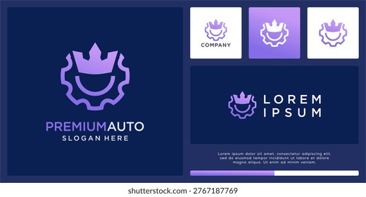 Premium auto logo design with crown and gear