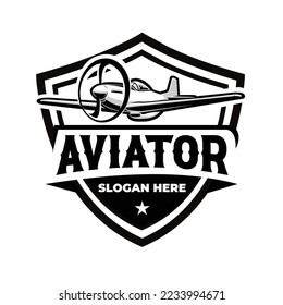 Premium Aviator Logo Emblem. War Plane Aircraft Vector Isolated