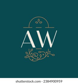 premium AW logo monogram with gold circle frame. luxury initials design minimal modern typeface.