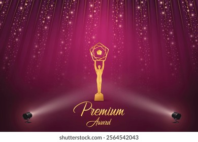 Premium Award With Cluster Of Lights On Pink Background. Royal Ethnic Theme Concept Design Vector Illustration For Grand Music Concert, Movie, Party, Festival Celebration Element Etc.