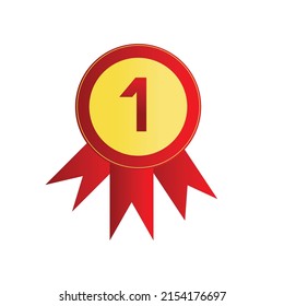 Premium Award Ribbon Batch Icon, Simple Vector Illustration, Number One.