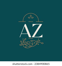monograma AZ premium con marco de círculo dorado. el diseño de las iniciales de lujo es minimalista y moderno.