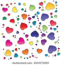 Premium background of colorful hearts on white background