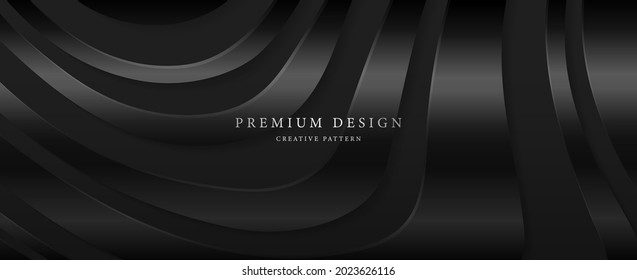 Premium background design with black curve line pattern on dark backdrop. Vector horizontal template for business banner, formal invitation, luxury voucher, prestigious gift certificate