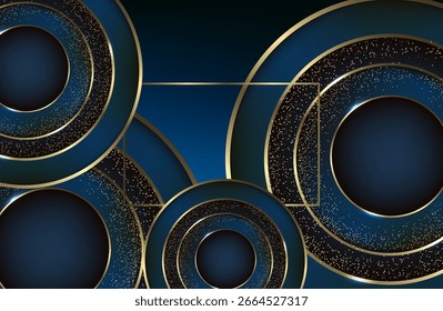 Premium background design with blue line pattern (texture) in luxury pastel color. Abstract horizontal vector template for business banner.dark blue background with golden brown circles. 