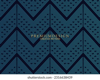 Premium-Hintergrund-Design mit dunkelblauen Streifen Muster. Horizontale Vektorvorlage für digitale Lux-Business-Banner, zeitgenössische formale Einladungen, Luxusgutscheine, Geschenkgutscheine, etc.
